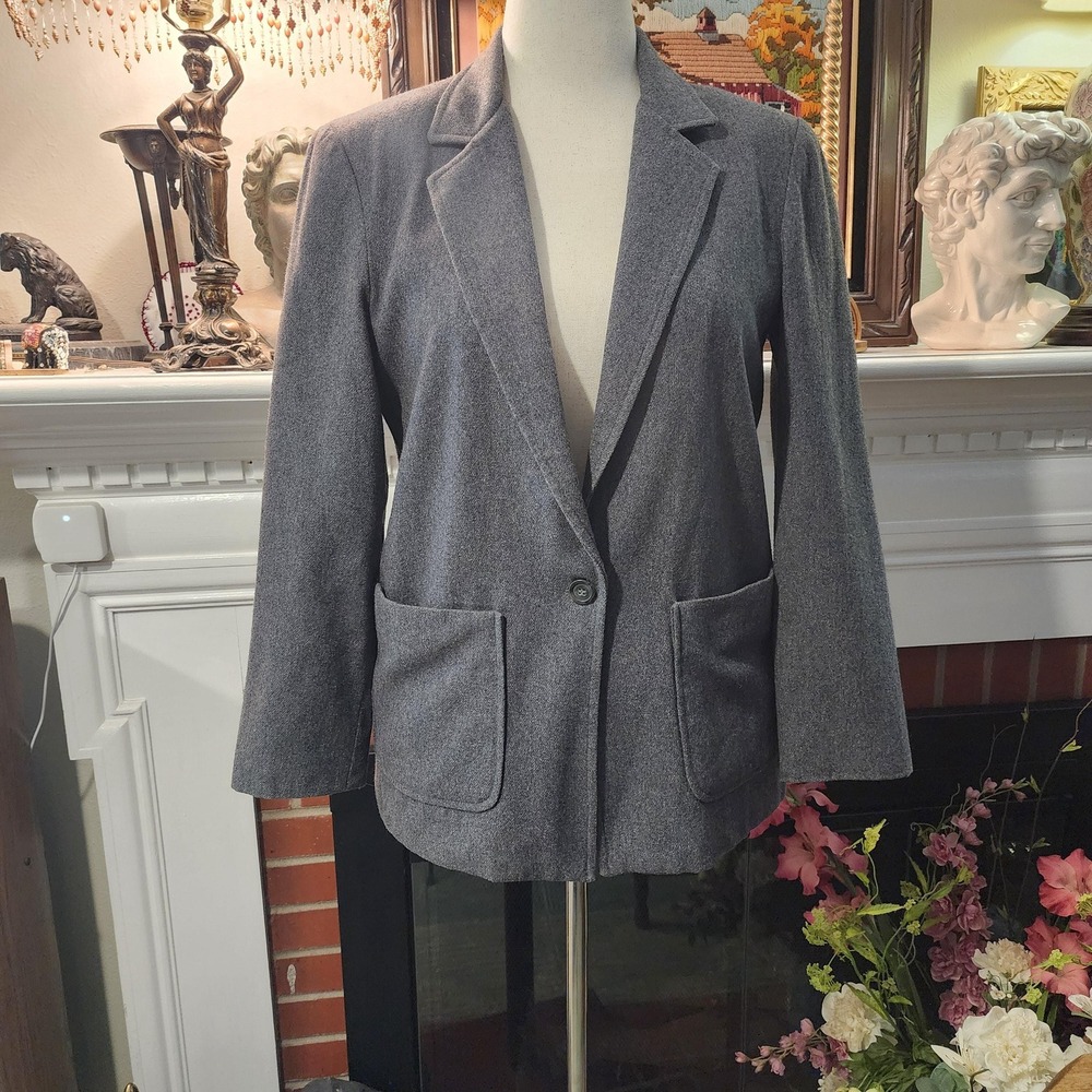 Emotions Vintage Wool Blend Blazer Dark Gray Single Button Professional Womens 8